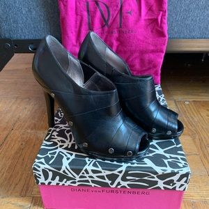 Diane von Furstenberg Black Leather Heel Booties
